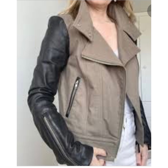 Mackage Jackets & Blazers - Mackage Debra Cotton Canvas Leather Moto Jacket